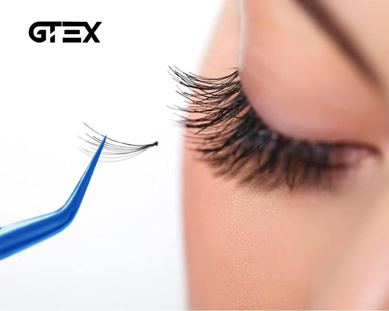 [Australia] - GTEX Lash Eyelash Extension Tweezers Set of 5, Japanese Stainless Steel Tools Straight Curved 45 90 Degree Angled Tip, Volume Tweezers Precision (Blue) Blue 