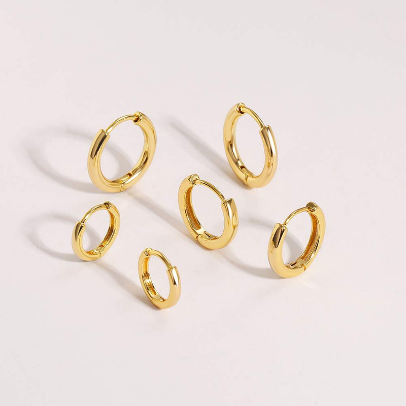 [Australia] - 3 pairs 14K Gold Plated Huggie Hoop Earrings for Women, Minimalist Gold Huggie Hoop Earrings, Simple 3 sizes Hoop Earrings for Women Men gift,Gold and Silver… 