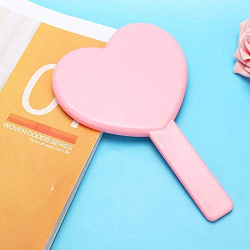 [Australia] - TBWHL Heart-Shaped Travel Handheld Mirror, Cosmetic Hand Mirror with Handle Pink 1 