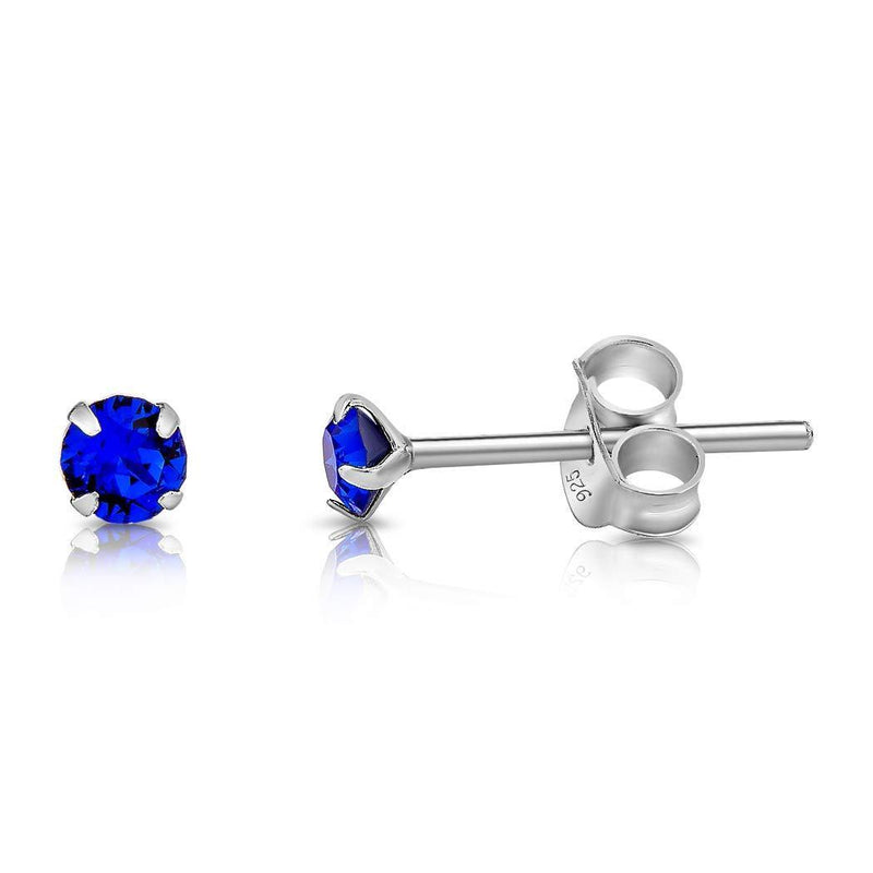 [Australia] - DTPSilver - 925 Sterling Silver * TINY * Round Stud Earrings made with Glittering Crystals from Swarovski® Elements - Diameter: 3 mm - Many Colours to choose from Majectic Blue 