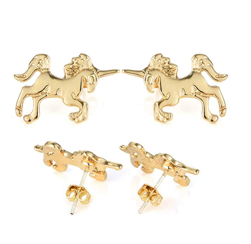 [Australia] - Eoumy Women Unicorn Elephant Necklace Earrings Set Gold Ainmal Theme Lucky Necklace with Gift Message Card Gold Unicorn Set 