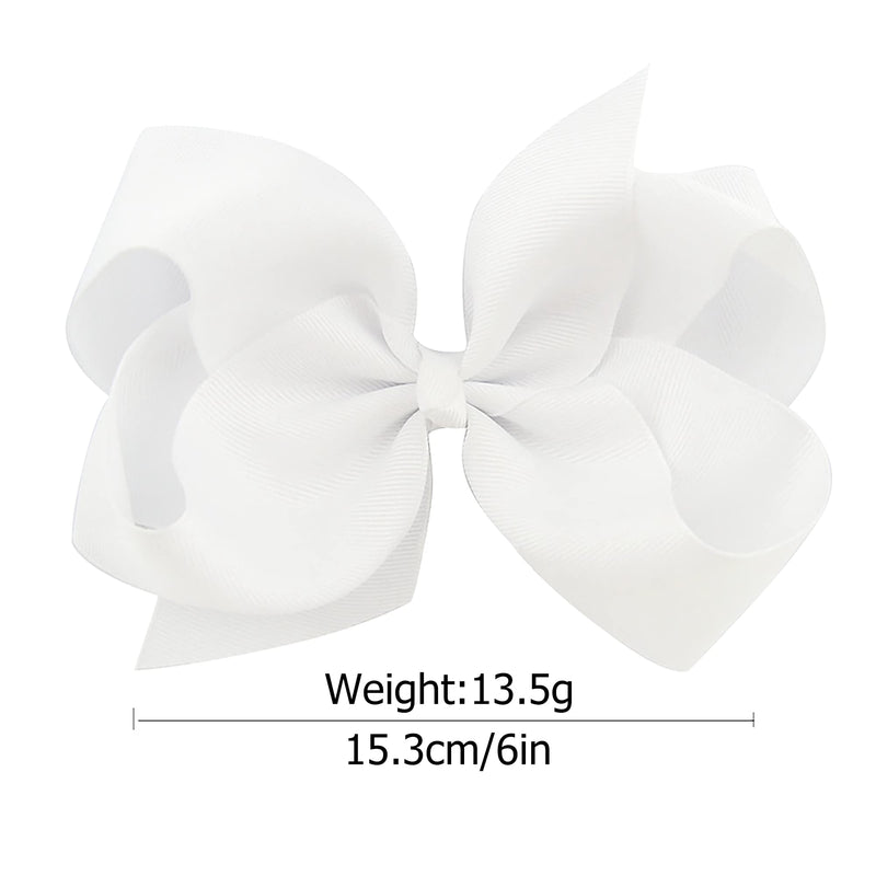 [Australia] - 2Pcs Children Girls Ribbon Bows Hair Clips, 6 Inch White Grosgrain Ribbon Hair Pins Hair Bows Hair Barrette Clips, Fashionable Girls Hair Accessories 