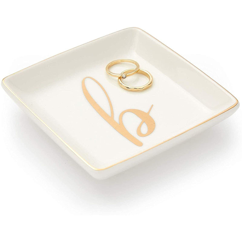 [Australia] - Letter B Ceramic Trinket Tray, Monogram Initials Jewelry Dish (4 x 4 Inches) 