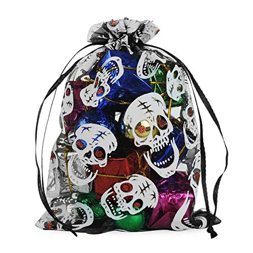 [Australia] - Tvoip Organza Bags 100pcs/lot 4"x 6" (10x15cm) Drawable Black Skull Packing Bags Wedding Christmas Candy Jewelry Bags & Pouches (Black(Skull)) Black(skull) 