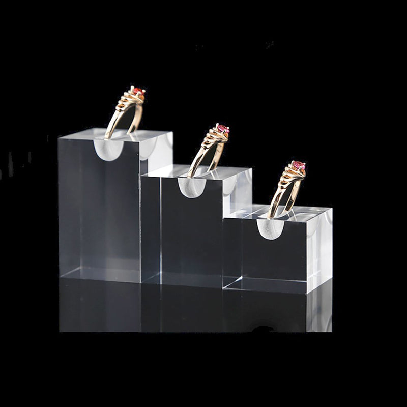 [Australia] - Clear Acrylic Display Stands for Rings High Grade Shiny Blocks Trade Show Exhibit Photo Props 3PC Set 3-pc Ring Holder 