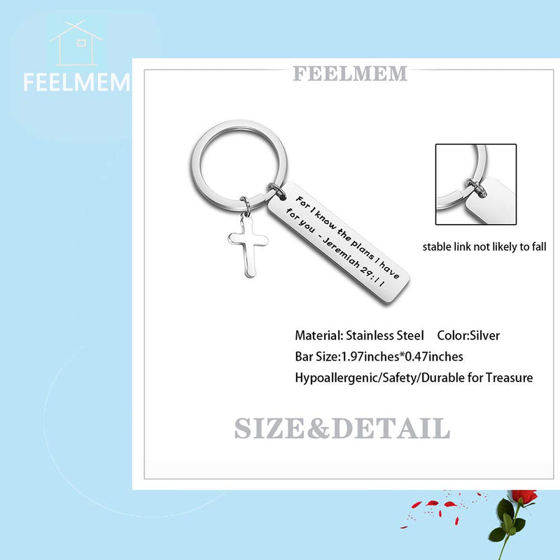 [Australia] - FEELMEM Religious Gifts Jeremiah 29:11 for I Know The Plans I Have for You Keychain Inspirational Christian Jewelry Quote silver 