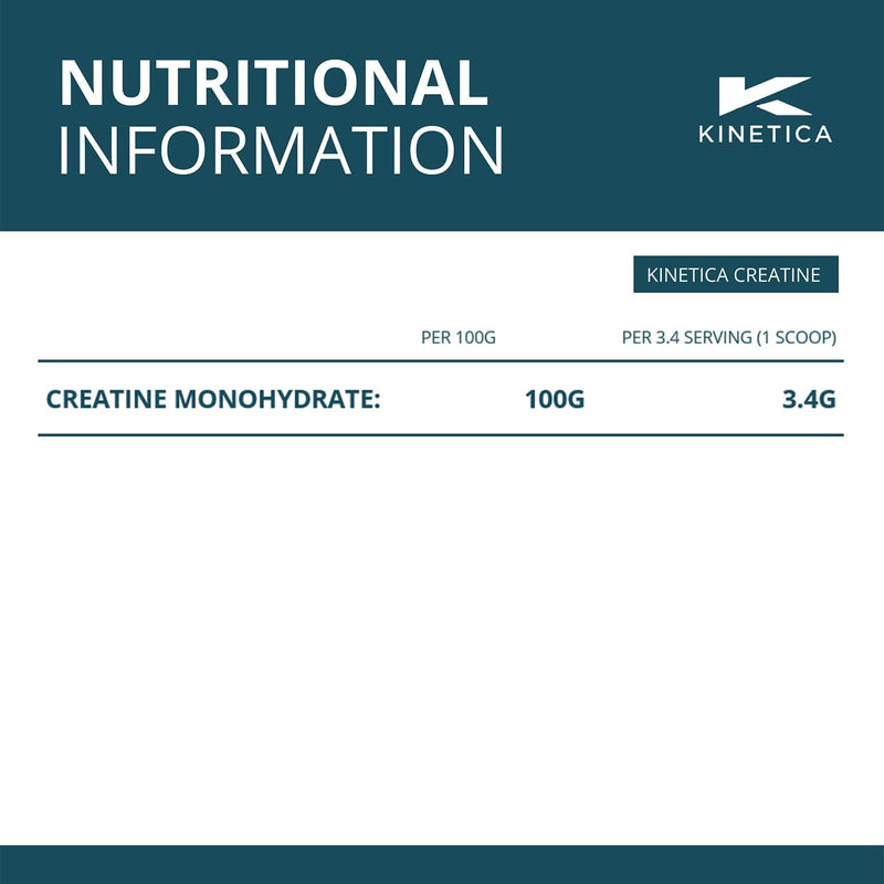 [Australia] - Kinetica 100% Creatine Monohydrate Powder, Gluten Free, Suitable for Vegans, 147 Servings, Unflavoured, 500g 