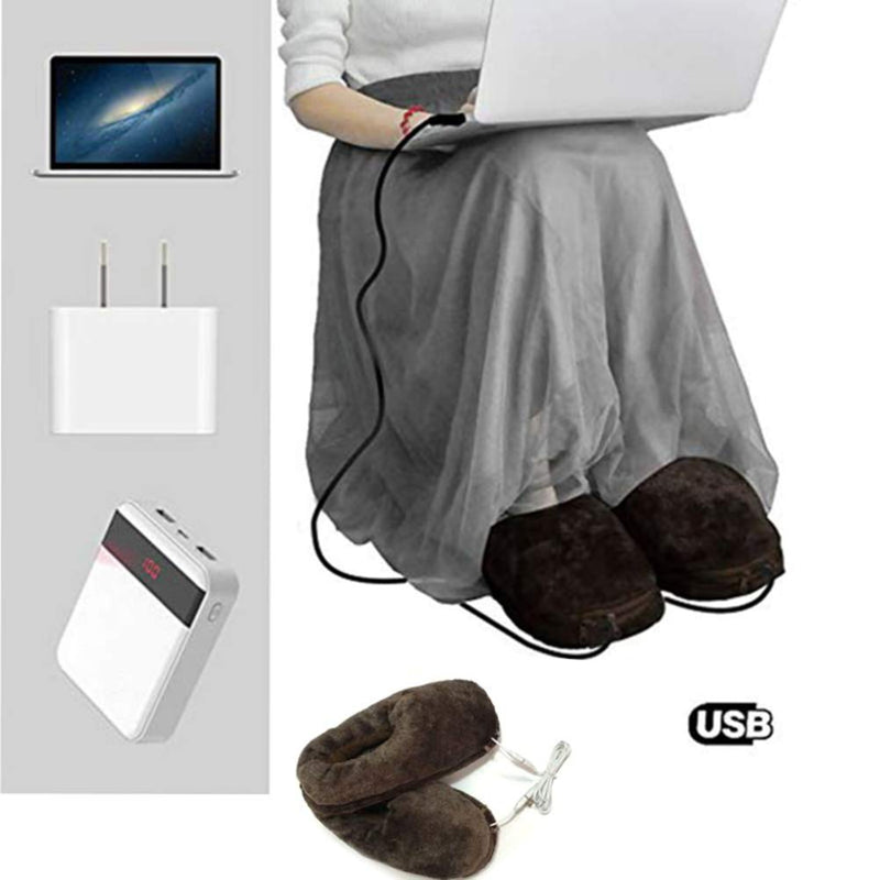 [Australia] - Foot Warmer Electric Heated Shoes, Soft Plush Winter Heating Slippers USB Charging Foot Cushion, Electric Foot Warmers Heating Shoes to Keep Feet Warm - Black 