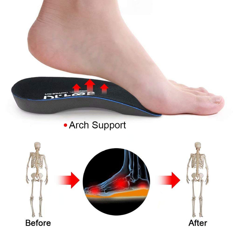 [Australia] - Dr. Foot's 3/4 Length Orthotic Inserts, Self-Adhesive Half Shoe Insoles for Flat Feet, Plantar Fasciitis, Fallen Arches, Over-Pronation, Heel Spurs, Feet Fatigue (X-Large) Black X-Large(Men's 11.5-14 / Women's 12.5-15) 