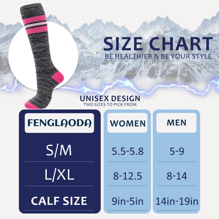 [Australia] - fenglaoda 8 Pairs Compression Socks for Women & Men 20-30 mmHg Knee High Running Nurse Medical and Travel Athletic A-8 Pairs-green/Grey/Orange/Black Strips Large-X-Large 
