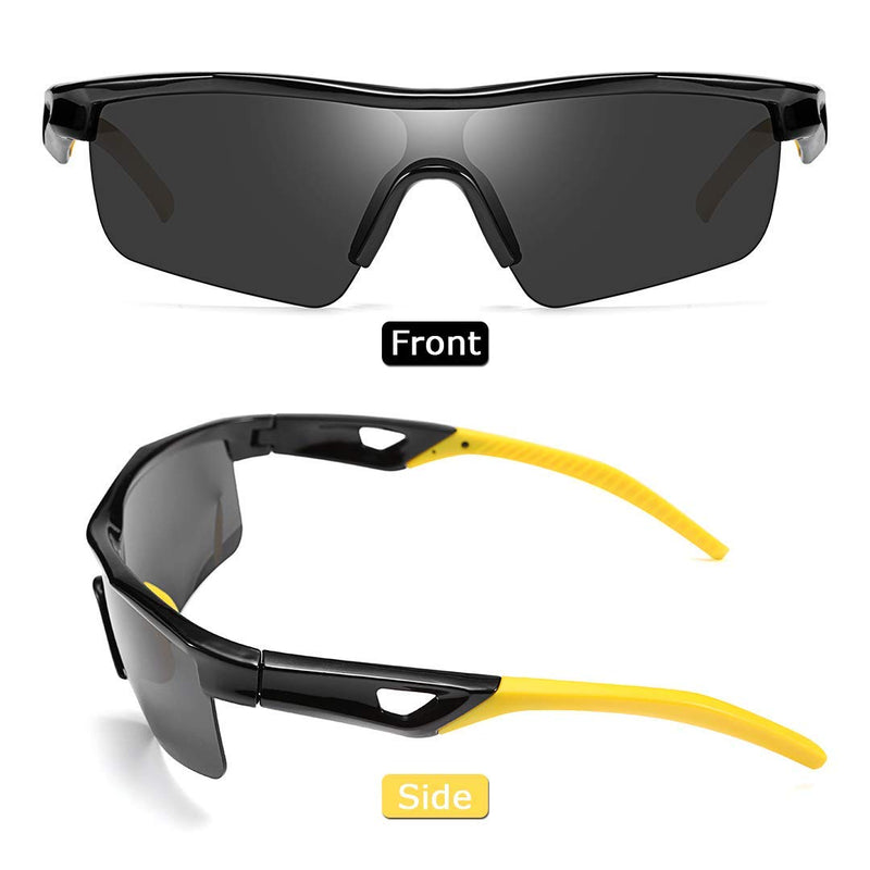 [Australia] - FEISEDY Kids Teens Sports Polarized Sunglasses TR90 Frame Boys Girls Cycling B2454 Black-yellow 125 Millimeters 