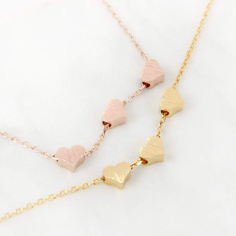 [Australia] - RIAH FASHION Dainty Romantic Charm Necklace - Minimal Pendant Delicate Chain Heart, Love, Star, Crescent Moon Valentine's Mother's Day Gift Jewelry Mini Heart Trio - Gold 