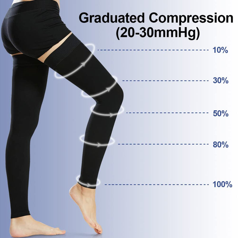 [Australia] - Beister Thigh High Footless Compression Sleeves with Silicone Band for Women & Men, Firm 20-30 mmHg Graduated Support X-Large (Pack of 1) Black 