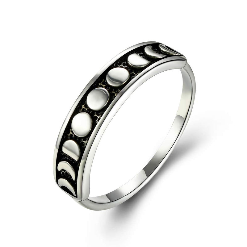 [Australia] - Angol Sterling Silver Rings for Women Vintage Moon Phase Stacking Finger Ring 925 Black Band Minimalist Jewelry Valentines Day Gift for Her with Box sterling-silver 6 