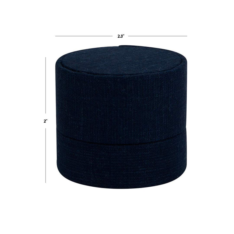 [Australia] - Koyal Wholesale Round Linen Ring Box, Navy Blue Color Double Ring Slot Wedding Ceremony Ring Box with Detachable Lid, 2 Piece Engagement Ring Box Holder, Proposal, Wedding, Heirloom, Ring Bearer Box 