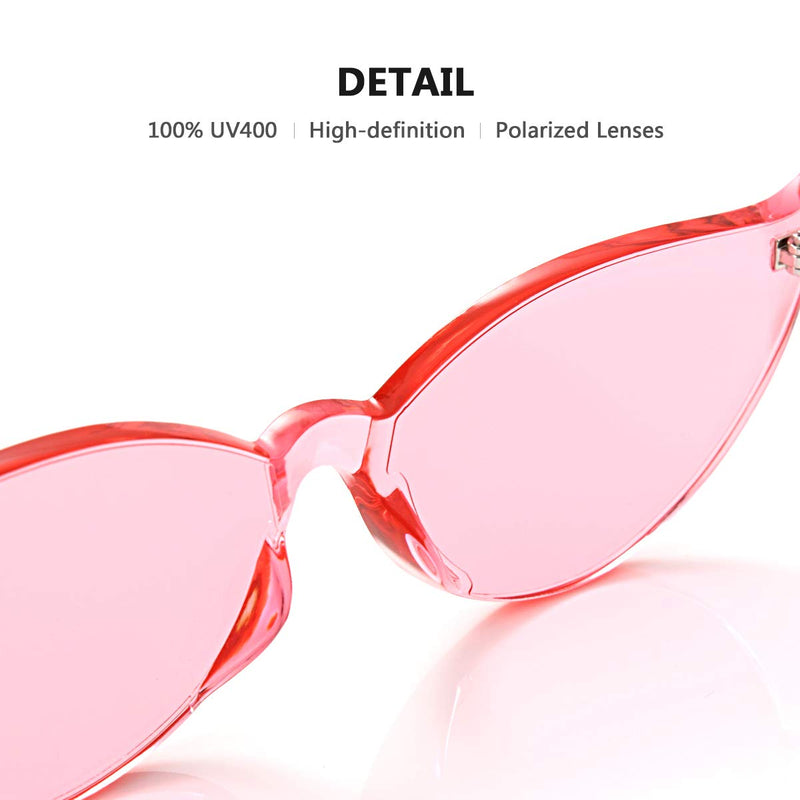 [Australia] - OLINOWL Cat Eye Rimless Sunglasses Oversized One Piece Colored Transparent Eyewear Retro Eyeglasses for Women Men … Pink 