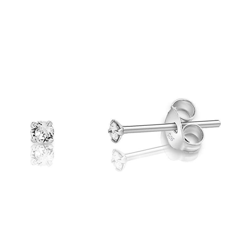 [Australia] - DTPSilver - 925 Sterling Silver * TINY * Round Stud Earrings made with Glittering Crystals from Swarovski® Elements - Diameter: 2 mm - Many Colours to choose from Clear Crystal 