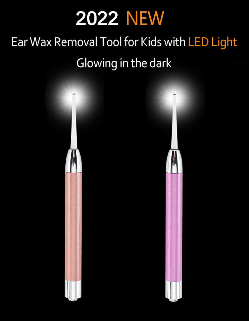 [Australia] - Ear Pick，Ear Wax Removal Tool，LED Lights Ear Cleaning Kit，Updated Version、Non-Slip，Soft Safety Spoon Head，Replaceable and Easy to Clean，Safe Material Gold and Pink 