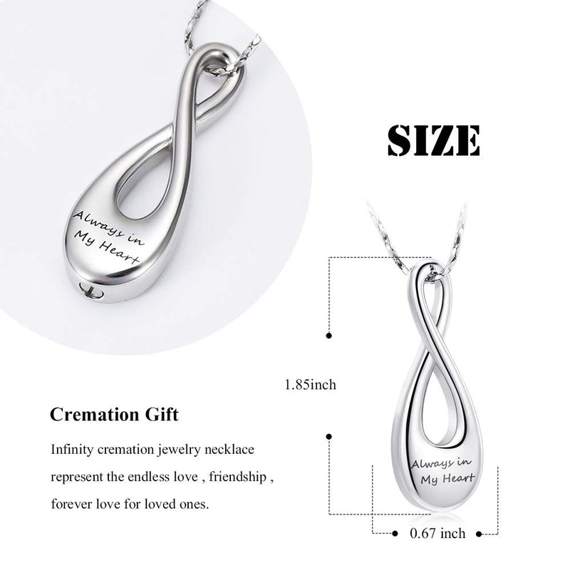 [Australia] - Imrsanl Cremation Jewelry Infinity Urn Pendants for Ashes Holder Memorial Keepsake Urn Necklace Cremation Ashes Jewelry for Pet/Human Always in My Heart 