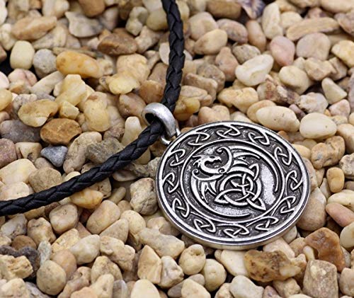 [Australia] - HAQUIL Celtic Jewelry Celtic Dragon Pendant Leather Cord Necklace for Men and Women 3 