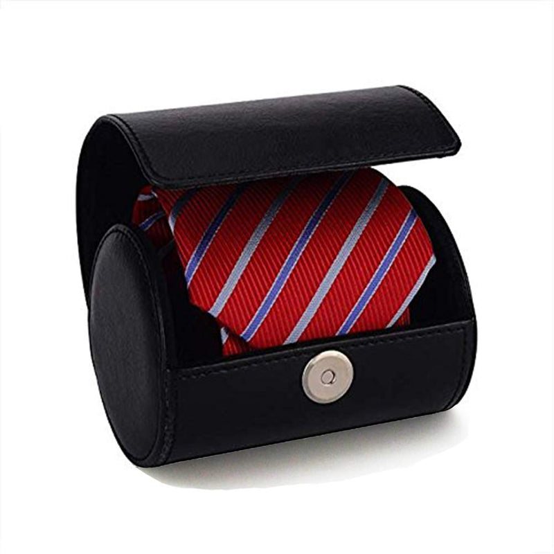 [Australia] - WAJJ Men’s Necktie Travel Case, Tie Anti-Wrinkle Organizer Box - Formal Cylinder Shape (Black) Black 