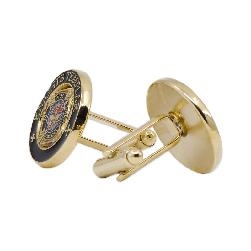 [Australia] - Knights Templar Masonic Cuff Link Pair - [Black & Gold][3/4'' Diameter] 