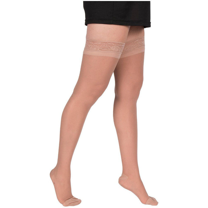 [Australia] - EvoNation Women’s Thigh High 8-15 mmHg Sheer Graduated Compression Stockings – Mild Pressure Compression Garment Tan Beige Nude Small (1 Pair) 