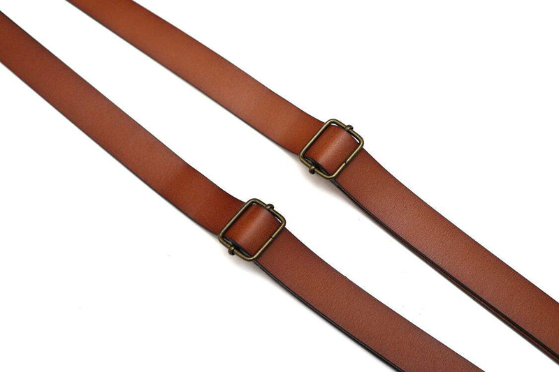 [Australia] - Leather Suspenders for Men Y Back Design Adjustable Suspender with 4 Metal Clips Groomsmen Gift Wedding Brown 