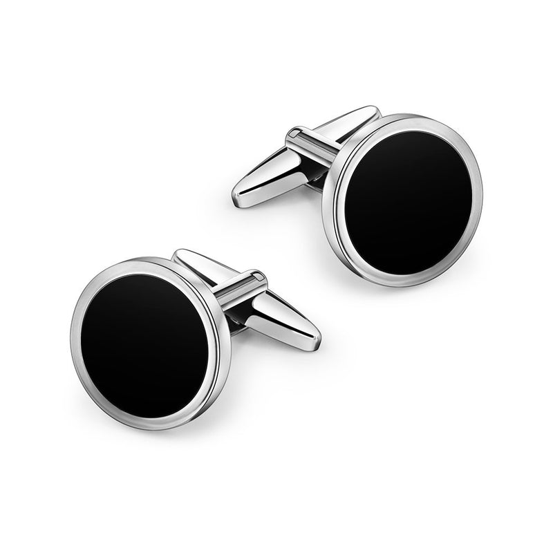 [Australia] - Mr.Van Onyx Cufflinks and Studs Set Formal Black Silver Groomsmen Groom Wedding Gift Cuff Links 