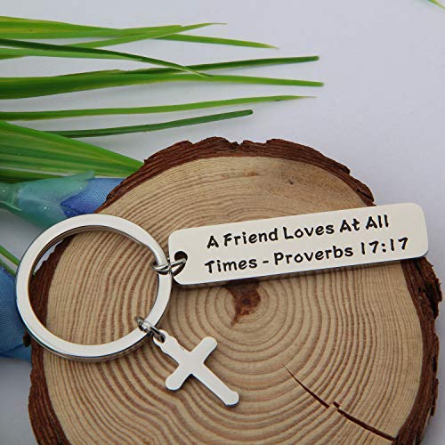 [Australia] - FEELMEM Best Friend Keychain BFF Gift A Friend Loves at All Times Proverbs 17:17 Keychain Religious Friend Gift Chirstian Jewelry Friendship Keyring Gift 