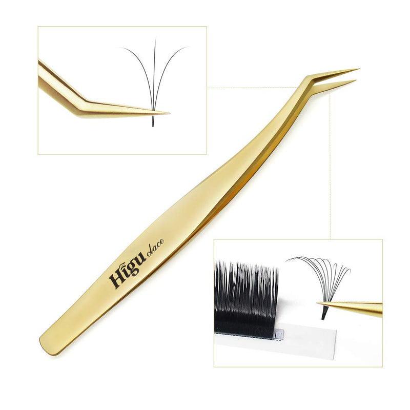 [Australia] - Eyelash Extension Tweezers for Volume Lashes Make Fans Professional Tweezer Tools Precision Stainless Steel 45 Mega Curved Angled 17mm Fine Tip for Eye Lash Extensions Supplies 