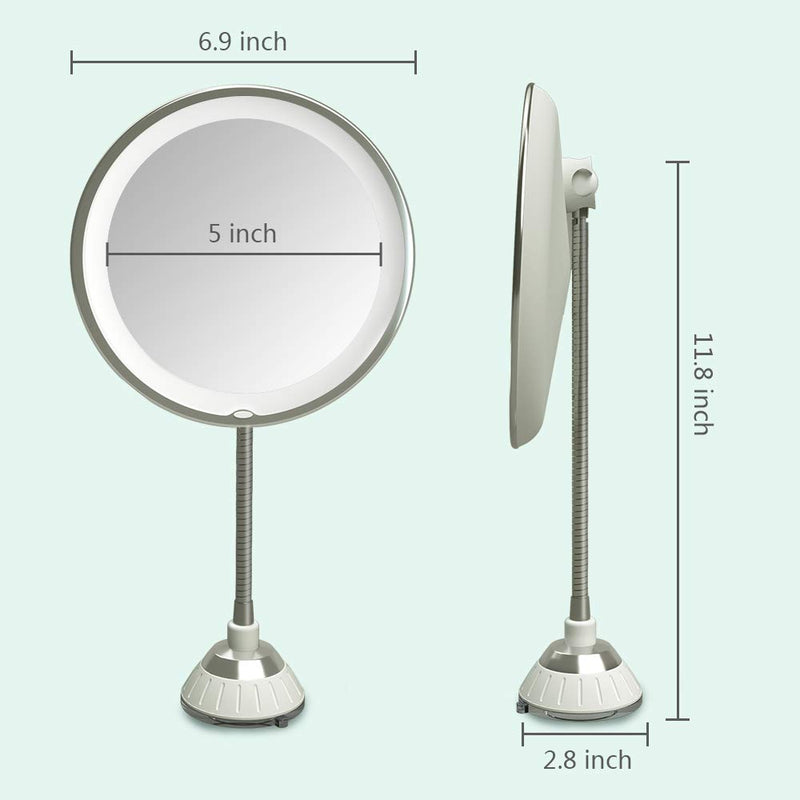 [Australia] - Magnifying Makeup Mirror 6.8" 10X Magnifying Mirrors 360° Adjustable Flexible Gooseneck Suction Cup Daylight, Battery Operated, Cordless & Travel Mirror 