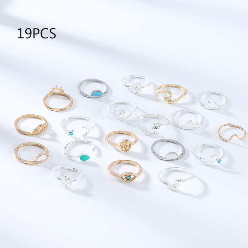 [Australia] - Jeweky Vintage Kunckle Rings Gold Stackable Joint Finger Rings Set Moon Nail Accessories Jewelry for Women and Girls (Pack of 19) 
