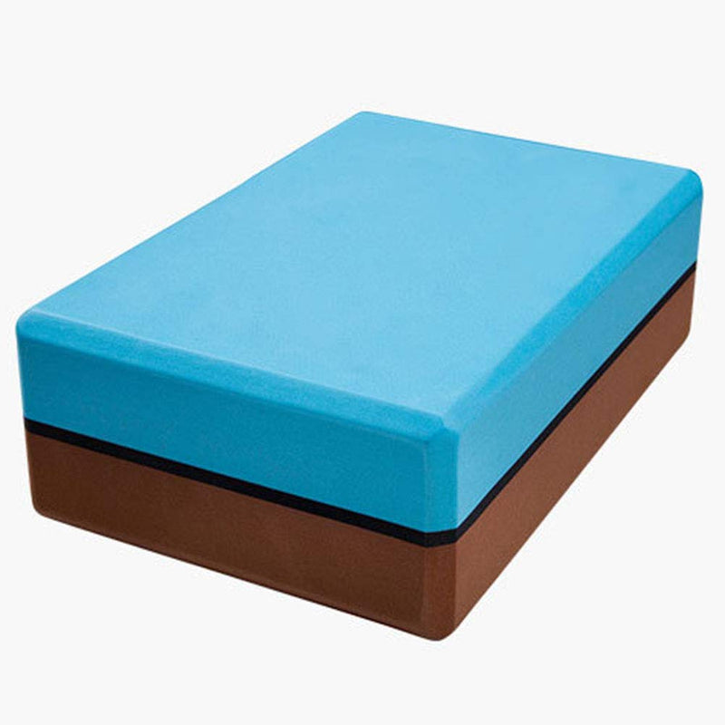 [Australia] - Healifty Foam Block Yoga 2pcs Double Colored Yoga Pilates Bricks High Density EVA Foam Block Sports Exercise Fitness Gym Workout Stretching Aid (Blue + Dark Brown, Green + Dark Brown) 