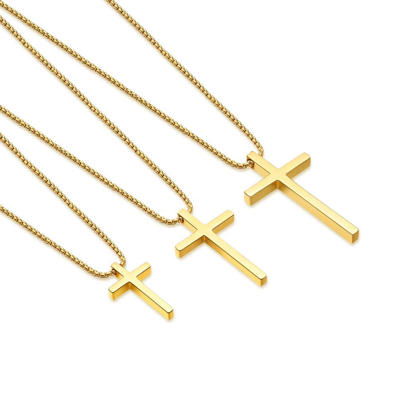 [Australia] - Ursteel Cross Necklace for Men, Silver Black Gold Stainless Steel Cross Pendant Necklace for Men, 16-30 Inches Box Chain 18.0 Inches Gold: Cross Pendant 0.8"*0.4" 