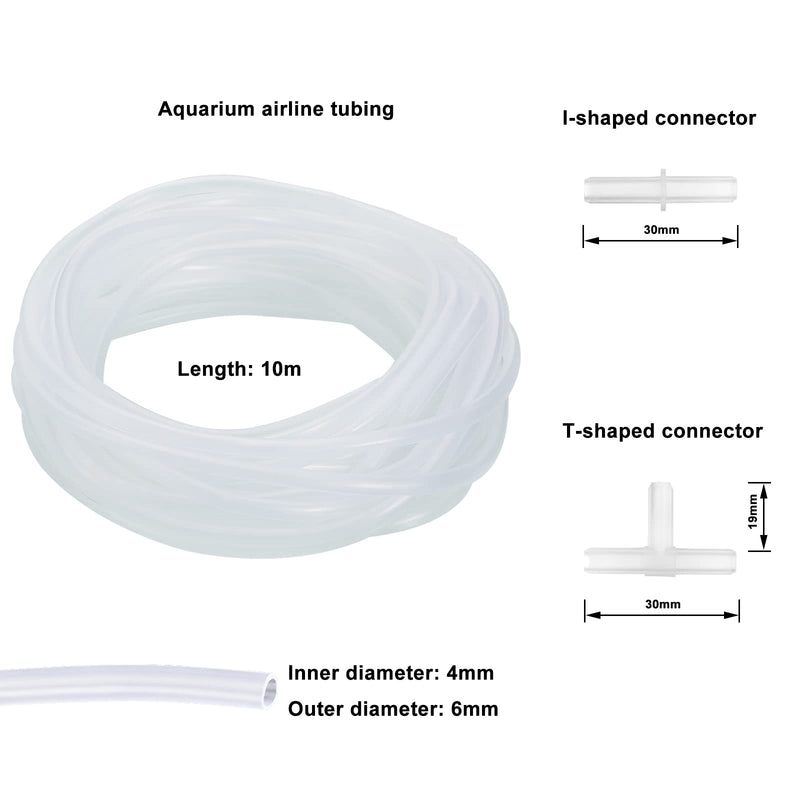 [Australia] - Kuaman 10M Soft Standard Oxygen Airline Tubing with 10PCS Connectors, 4 * 6MM Clear Aquarium Air Line Hose Air Pump Accessories for Fish Tank 