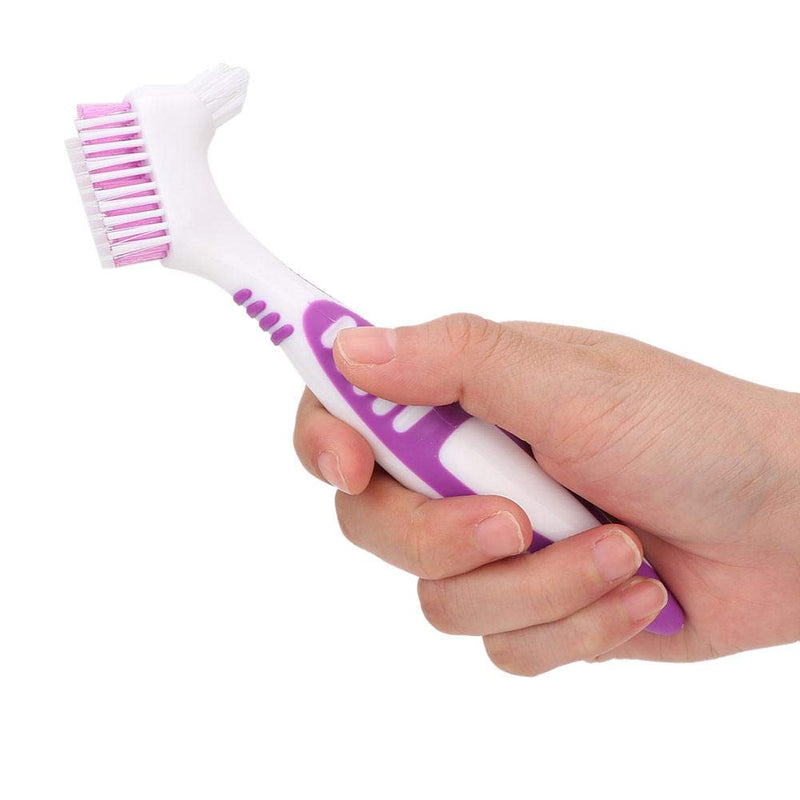 [Australia] - 2pcs Double Bristle Head Denture Cleaning Brush Set, Toothbrush Denture Portable Ergonomic Multi-Layered Bristles False Teeth Brush for Denture Care and Retainer Cleaning 