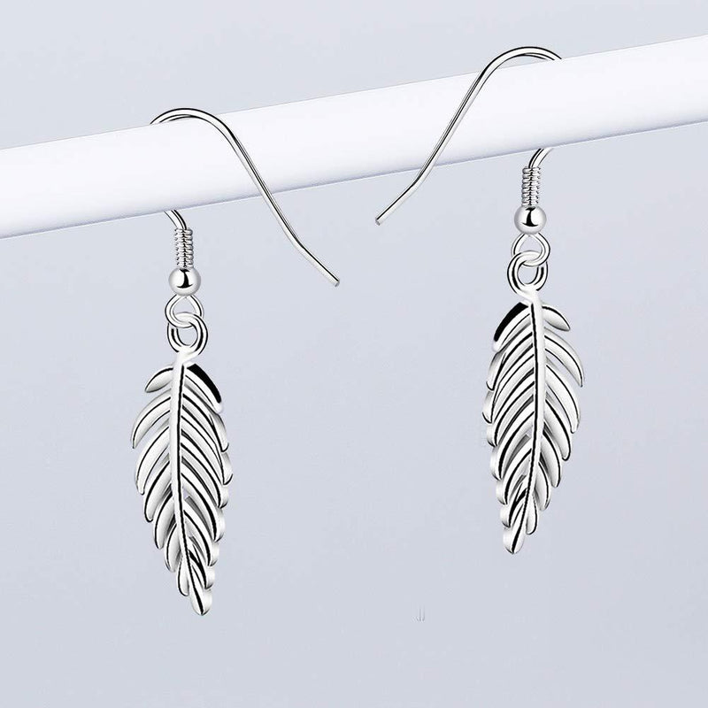 [Australia] - Yaneno 925 Sterling Silver High Polished Ear Hook Sweet Mini Long Leaf Dangle Drop Earrings Hypoallergenic Fashion Jewelry for Women Gift White 