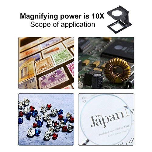 [Australia] - 10X 28mm Mini Three-Folding 10X Magnifier,Zinc Alloy Magnifier Magnifying Glass with Scale,for Textile Optical Jewelry Tool (5Pcs) 