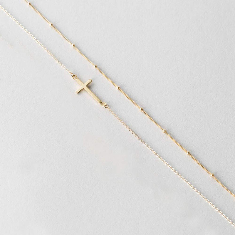 [Australia] - KRENQUE Gold Layer Cross Pendant Necklaces 14K Gold Plated Bar Y Adjustable Chain Necklaces for Women faith-2 