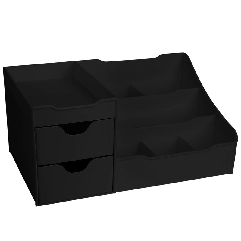 [Australia] - Mantello Makeup Organizer - Vanity Box with Drawers for Cosmetics, Jewelry, Accessories, Nail Care Essentials, Skincare Items - Multi-Purpose Plastic Tabletop Cabinet for Storage & Display - Black Matte Black 