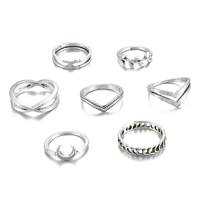 [Australia] - CSIYANJRY99 Boho Silver Star Moon Knuckle Ring Set for Women Teen Girls,Vintage Crystal Stackable Midi Finger Rings A:7pcs silver 