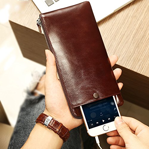 [Australia] - Genuine Leather Handbag Organizer Card Case Zipper Long Wallet Medium Coffee 