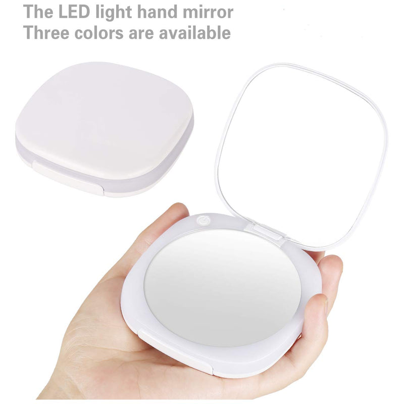 [Australia] - Yixin LED Travel Makeup Mirror,1x/5x Magnification,Portable,Compact, Small 3.5” Wide,Illuminated Folding Mirror,Daylight LED-Travel Mirror,USB Charging,can be Put in Pocket,Wallet,Handbag（White） 