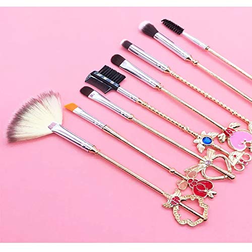 [Australia] - 8pcs Sailor Moon Gold Makeup Brush Set With Pink Pouch,Magical Girl Cute Cosmetic Makeup Brushes For Eyebrow Face Powder Foundation Blending Blush Concealer With Cute Pink Bag 