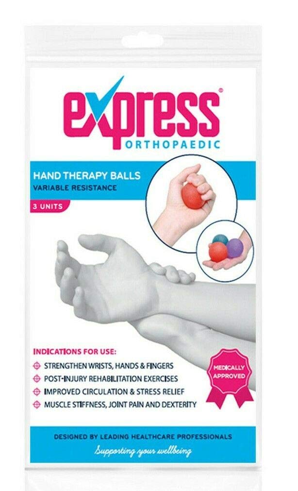 [Australia] - Express Orthopaedic® - Medically Approved Hand Therapy Balls/Resistance Squeeze Balls For Variable Strength & Rehabilitation SET OF 3 