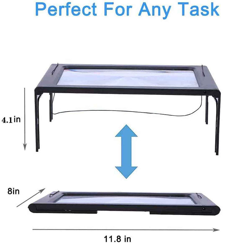 [Australia] - 3X Large Full Page Magnifier with 12 LED Lights[Provide Evenly Lit Viewing Area], Foldable Flip-Out Legs, Dual Power Supply Modes- Ideal for Hands Free Reading, Low Vision, Seniors with Aging Eyes 