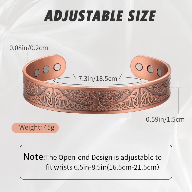 [Australia] - MagEnergy Copper Bracelet for Men Life of Tree, 99.9% Copper Magnetic Bracelet,Adjustable Cuff Bangle Jewerly Gift copper A 7.3 inch 