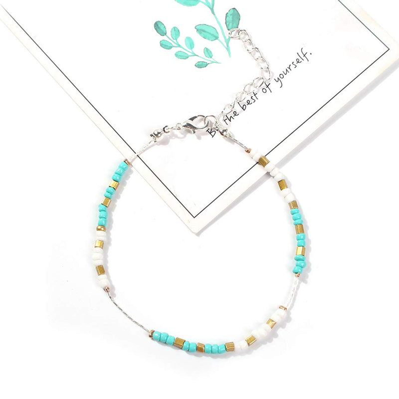 [Australia] - Aukmla Boho Turquoise Anklets Chain Silver Beach Bead Foot Bracelets Jewelry for Women and Girls 