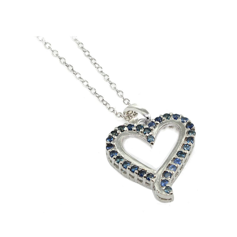 [Australia] - Sterling Silver Genuine Blue Sapphire Dainty Open Heart Neckace 